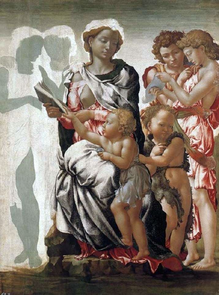 Madonna dan Anak, Yohanes Pembaptis dan Malaikat   Michelangelo Buonarroti