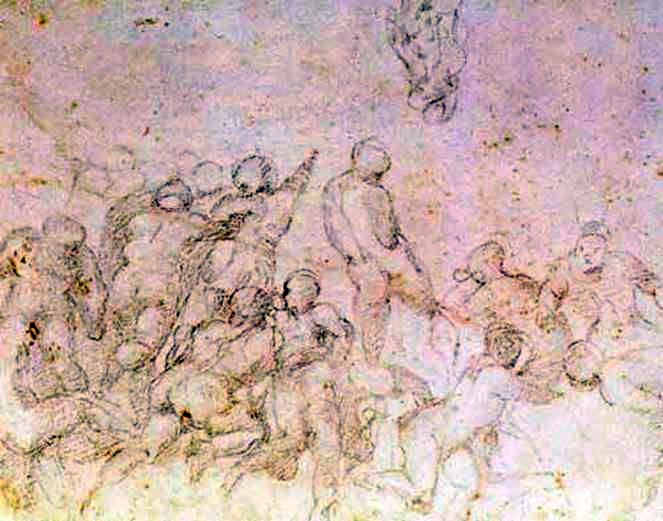 Sketsa persiapan untuk lukisan The Battle of Cachine   Michelangelo Buonarroti