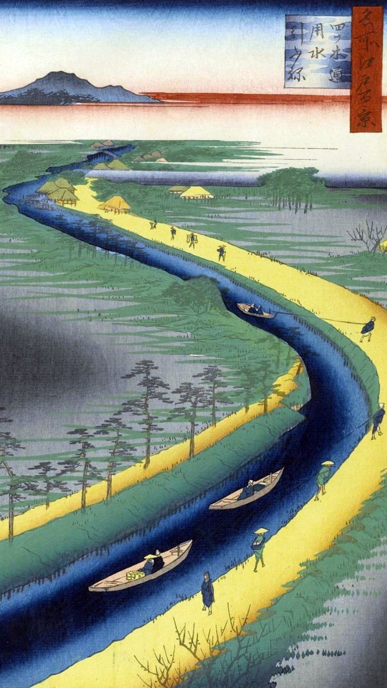 Tow perahu di Kanal Itsugi Dori   Utagawa Hiroshige