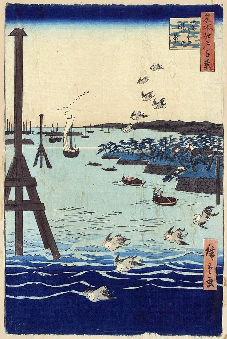 Teluk di Sibaura. Lukisan, Grafis, Motif Jepang, Bentang Alam   Utagawa Hiroshige