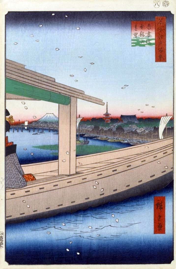 Pemandangan Biara Kinryuzan dan Jembatan Azumabashi   Utagawa Hiroshige