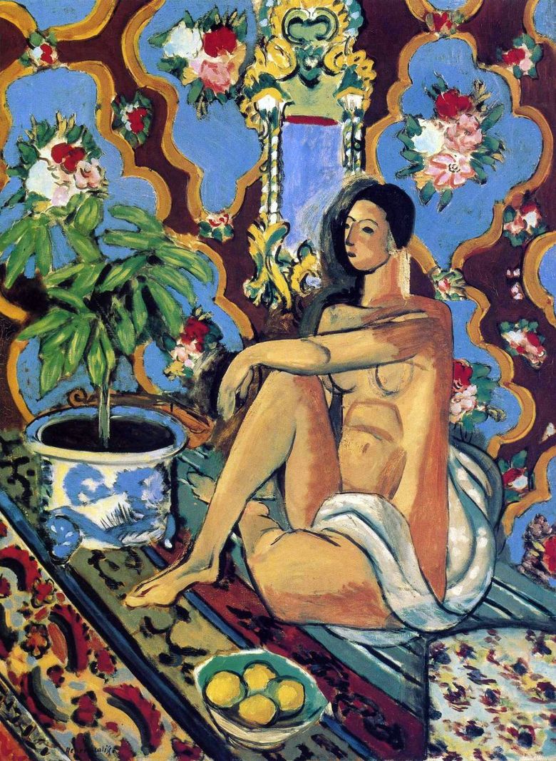 Figur dekoratif pada latar belakang ornamen   Henri Matisse