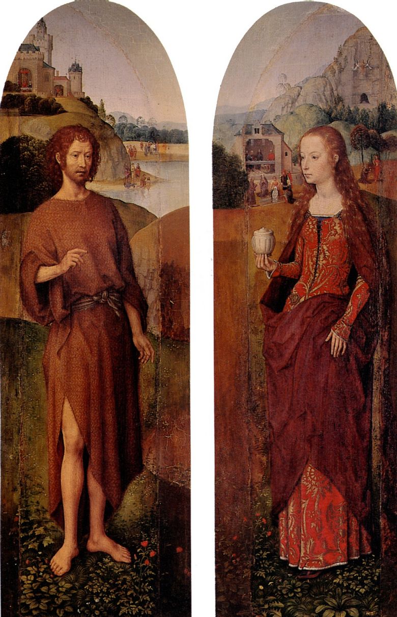 St Yohanes Pembaptis dan St Mary Magdalene. Flap samping Triptych   Hans Memling