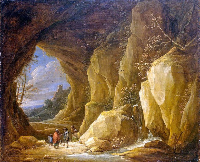 Lansekap dengan gua dan sekelompok gipsi   David Teniers